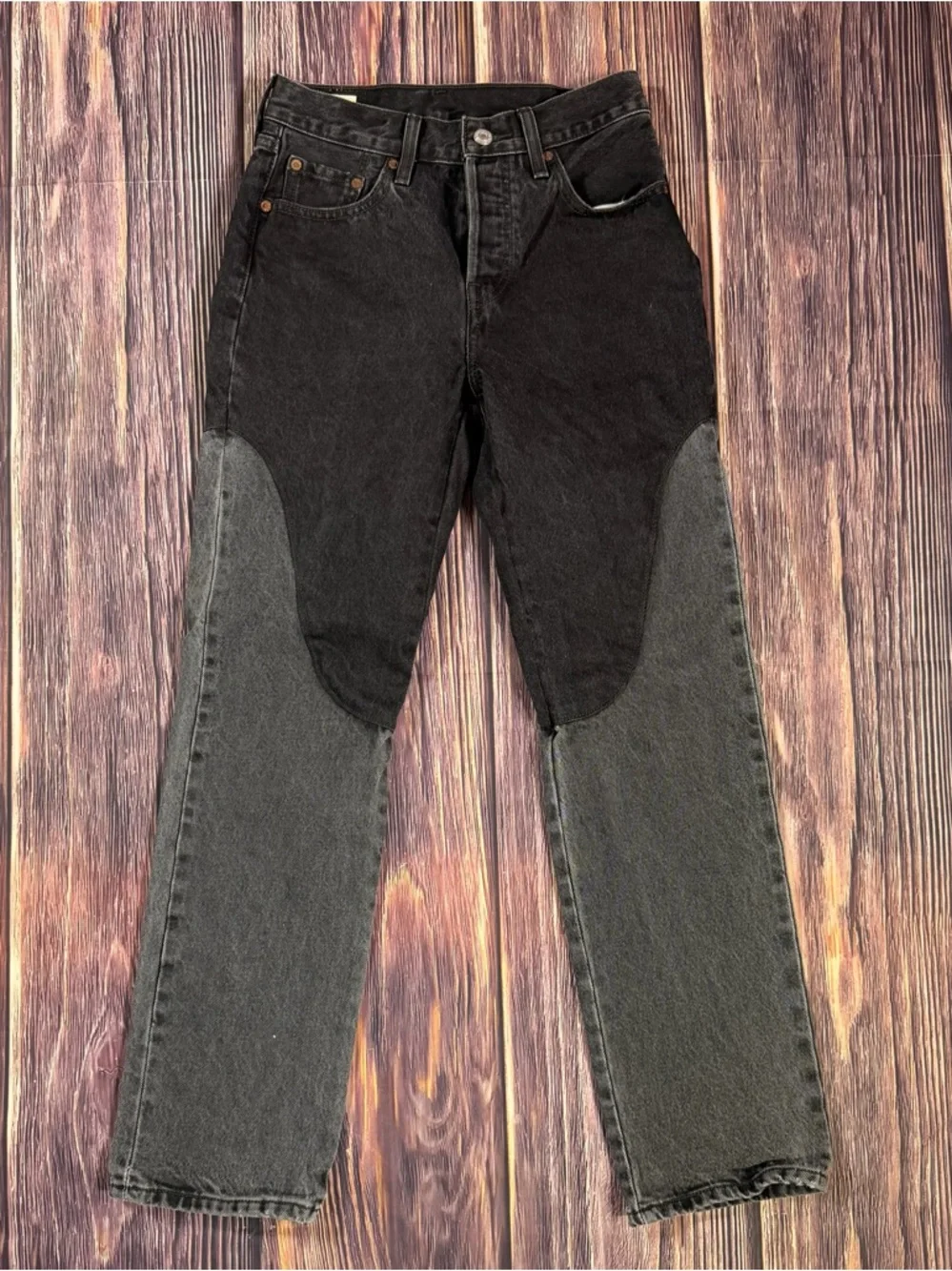 Women’s Levi’s 501 Original Chaps Black& Gray Off To The‎ Ranch Denim Jeans